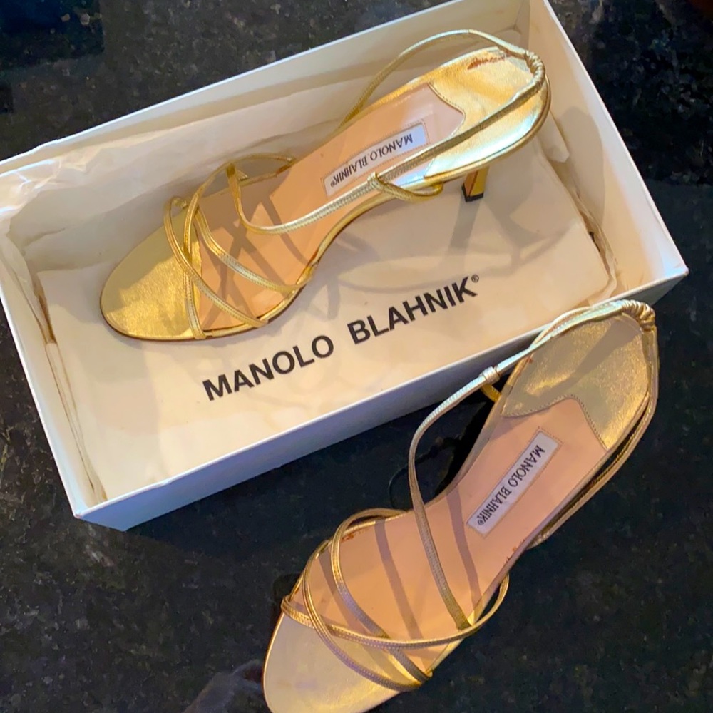 Manolo Blahnik Gold Strappy Heels